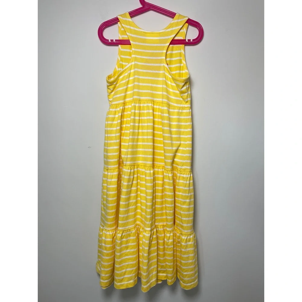 Hanna Andersson Girls Yellow White Striped Tiered Maxi Dress Size 10 140cm NWT